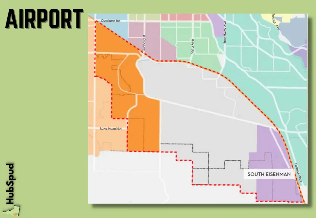A map including neighborhoods of the airport area in Boise.