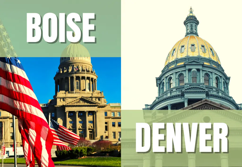 Boise and Denver's capitol buildings side-by-side.