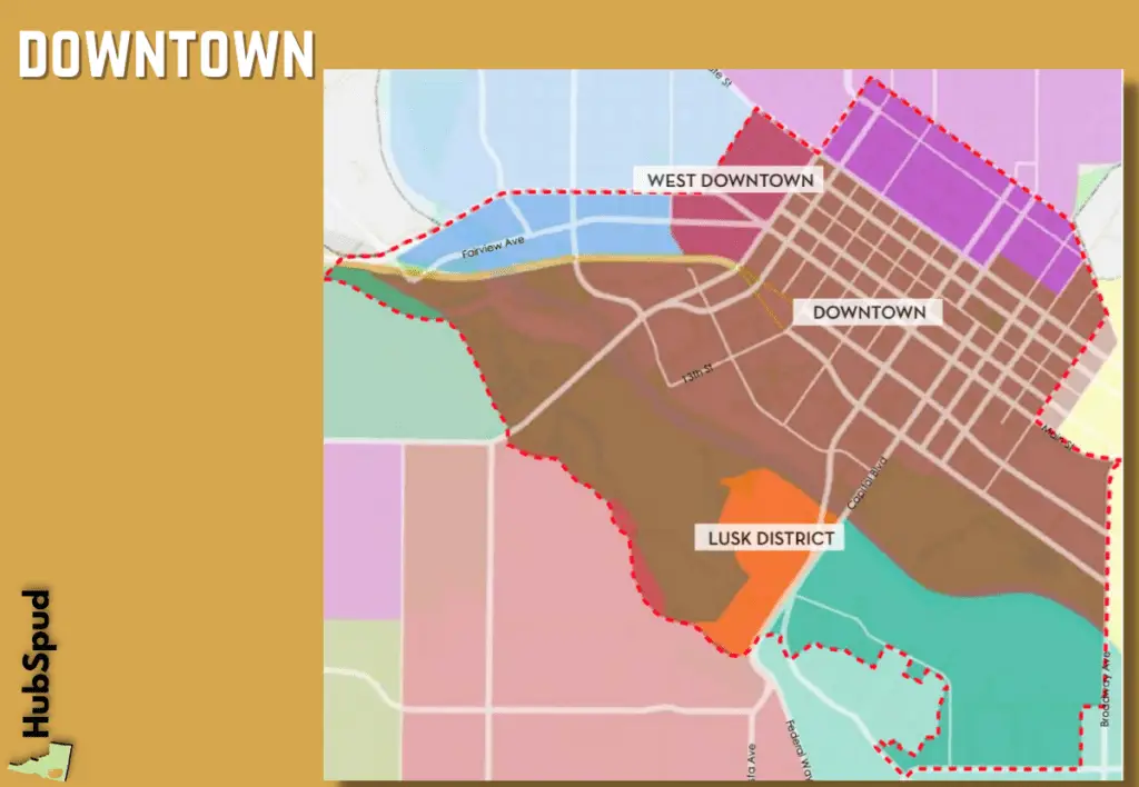 A map including neighborhoods of the downtown area in Boise.