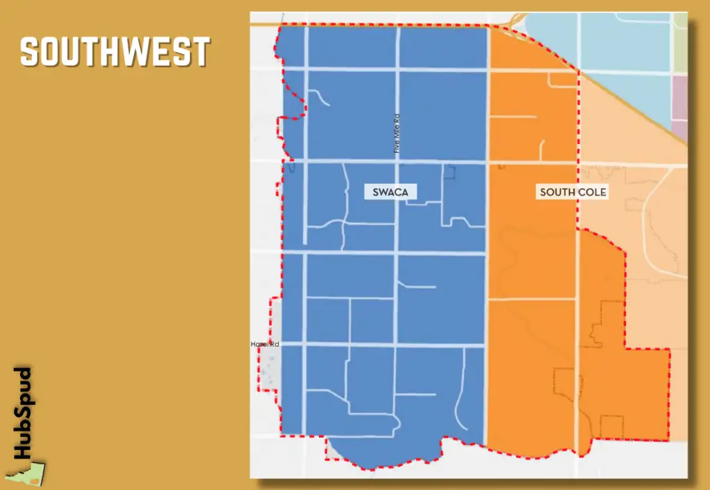 A map including neighborhoods of the southwest area in Boise.