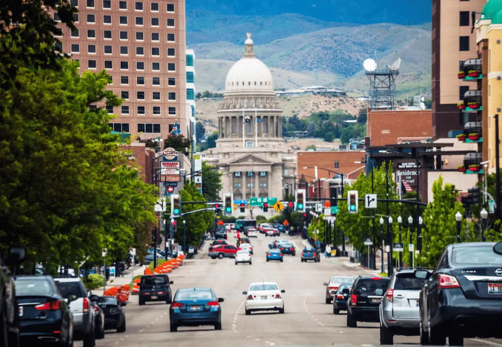 Light traffic in downtown Boise, Idaho.