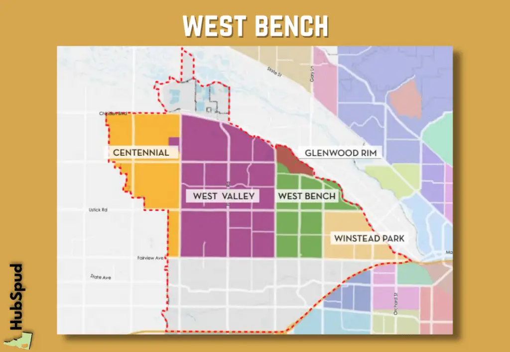 A map including neighborhoods of the west bench area in Boise.